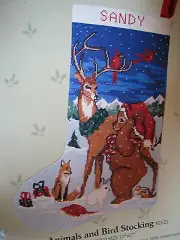 Candamar Christmas Needlepoint Stocking Holiday Craft Kit,ANIMALS AND BIRD,30521