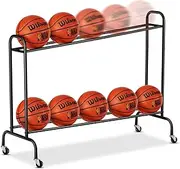 Tilt Basketball Rack Ball Storage Holder - Tilt Basketball Shooting Training Rack, Garage Sports Equipment Organizer, Outdoor and Indoor Rolling Balls Cart with Wheels