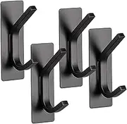 4 Pack Adhesive Hooks with Durable Material, 304 Stainless Steel Adhesive Hook, Portable Glass Door Hooks, Heavy Duty Metal Coat Hook, for Home Kitchen Bathroom (Black, 3 * 8.5 CM)