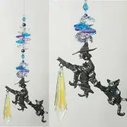 Witch / Cat Crystal Suncatcher gift , rainbow hanging prism suncatchers
