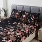 3pcs Black Floral Bed Sheet,Microfiber Flower Bedding Sheet Set,Boho Bedding ...