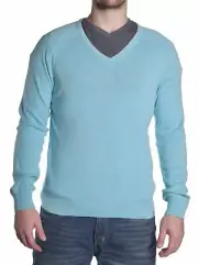 Calvin Klein New Mens Aqua Blue Casual Solid Cotton Modal Blend V-Neck Sweater L