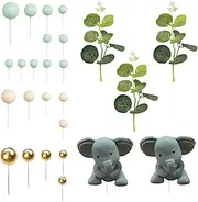 AIMALL Baby Shower Cake Decoration Set - Elephant Theme for Birthday, Baby Shower DIY Baking Kit with Greenery, Ball Toppers, and Cute Elephant Figurines