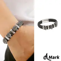 在飛比找momo購物網優惠-【A MARK】復古時尚骷髏頭飾件個性皮革白鋼手環(白鋼手環