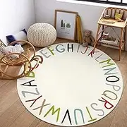 Boho Sun Round Area Rug for Living Room Playroom, Colorful Circle Rug for Kids Bedroom, Non-Slip Circluar Carpet Soft Large Kids Rug for Classroom Dorm Kids Room 200 * 200 cm Round ABC White 01