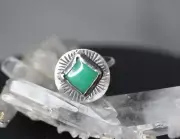 Jade Green Cabochon Square Gemstone .925 Sterling Silver Bezel Band Ring Size 8