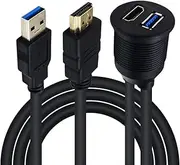 Duttek USB Panel Flush Mount Cable 2M/6.6ft USB 3.0 &HDMI Male to Female Extension Mount, Dash Mount, Flush Mount, Panel Mount Cable, for Car, Boat, Motorcycle 2M（USB3.0&HDMI）