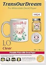 TransOurDream WaterSlide Decal Paper Inkjet Clear (10 Sheets, A4 Size) Transparent Water Slide Transfer Paper Printable Waterslide Decals for Tumblers, Mugs, Glasses, Ceramics (AU-INKWSC1-10)