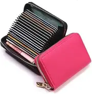 [YOKONICO] RFID Blocking Credit Card Holder, Mini Card Case for Men & Women, Compact Business Purse, Secure and Stylish Credit Card Holder-Rose Red