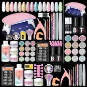 COSCELIA Acrylic Nail Kit Acrylic Nail Powder UV Nail Lamp Clear White Pink Nude