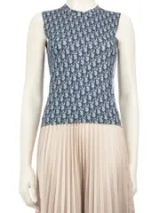 Blue Monogram Pattern Sleeveless Top