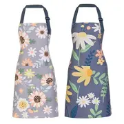 2 Pack Floral Apron for Women with Pockets, Adjustable Cotton Chef Green/Leaves