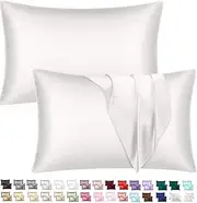Mulberry Satin Silk Pillowcase for Hair and Skin - Soft Breathable Smooth Both Sided Silk Pillow Cover Pair - Standard Size 50x75cm (Ivory, Standard)