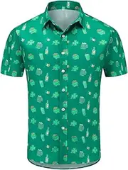 [Eymitory] Mens Patrick's Day Hawaiian Shirt for Men Irish Printed Casual Short Sleeve Button Down Beach Shirts