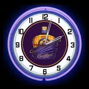 19" Crown Royal Whisky Bottle Sign Purple Double Neon Clock Man Cave Bar Garage