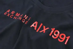 美國百分百【Armani Exchange】T恤 AX 短袖 大圓領 logo 上衣 T-shirt 深藍 女 I428