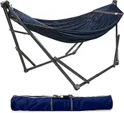 [Tranquillo] 600 lbs Capacity Adjustable Hammock Stand, Collapsible Camping Hammock and Stand, Steel Double Hammock Stand for 2 Persons, Portable Everywhere Easy Assembly (Aegean)