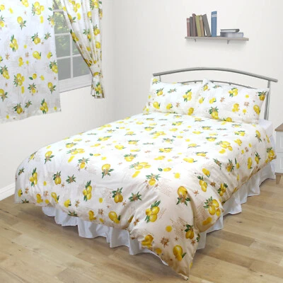 LEMONS BEDDING CURTAINS EXTRA DEEP FITTED SHEETS YELLOW RECIPE TEXT CREAM COTTON