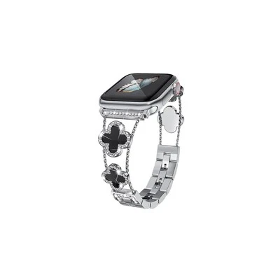 Worryfree Gadgets Bling Black Flower Metal Wristband for Apple Watch Silver