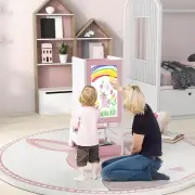 Costway2-in-1 Baby Standing Tower with 3 water-based pens and Adjustable Footstep-Pink