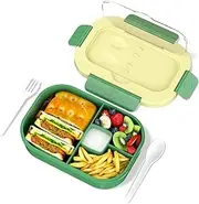 Bento Box for Kids, 1300ML 4 Compartment Bento Lunch Box for Kids with Cutlery, Lunch Box Containers for Kids/Adults/Toddler, Microwave/Dishwasher/Refrigerator Safe, Leak Proof, BPA Free (Green)
