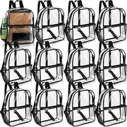 Sweetude Clear Backpack 11.4 x 9.5 x 5.1 Inch Bag Stadium Approved Plastic Transparent Backpack with 2 Water Holders (Black,12 Pcs)