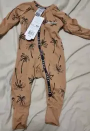 BONDS Wondercool Eyelet Zip Wondersuit. Size (0-3 months). Brown