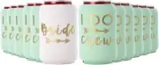 I Do Crew and Bride Bachelorette Party Can Coolers, Set of 12 Beer Mint Green