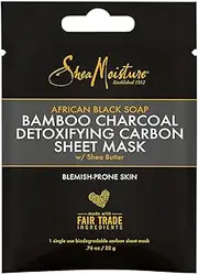 African Black Soap Bamboo Charcoal Detoxifying Carbon Sheet Mask with Shea Butter (1 Mask)