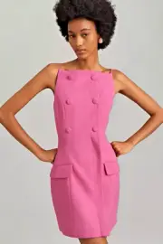 NWT ANTHROPOLOGIE MAEVE SLEEVELESS SQUARE NECK BUTTON FRONT MINI DRESS PINK XL
