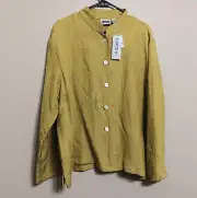 Chico's Design 3 XL Green Silk Blend Textured Button Front Blouse Top NEW