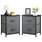 Set of 2 Bedside Table 2 Drawers Small Fabric Bins for Bedroom Nursery Closet