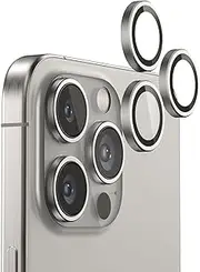 FLOLAB NanoArmour Anti-Reflective for iPhone 16 Pro Max/iPhone 16 Pro Camera Lens Protector Durable Tempered Glass with Aluminum Ring Ultra Clear TruColors, Easy Install - Natural Titanium