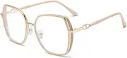 Blue Light Filter Glasses for Women Men Metal Frame Anti-Blue Light Glasses Computer Gaming Without Prescription Glasses, gold, Lens width: 4.5 cm, Bridge width: 1.5 cm, Arm length: 15 cm