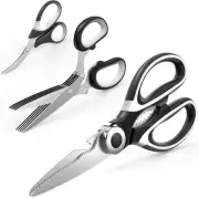 Kitchen Shears 3 Pack - Scissors Set with Heavy Duty Herb 5 blades, Seafood -