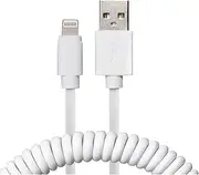 Maplin Lightning to USB-A Coiled Curly Charging Cable Extending to 0.5m, White, Compatible with All iPhones 14, 13, 12, 11, SE, iPad Air/Mini (2019), iPad (up to 2021), Airpods (w/Lightning Case)