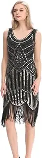 [Wuchieal] 1920's Flapper Dress Great Gatsby Charleston Sequin Fancy Fringe Party Dress Costume (S, Black)