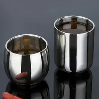 在飛比找樂天市場購物網優惠-金屬咖啡杯子創意304不銹鋼茶杯雙層隔熱迷你鼓形杯小酒杯白酒