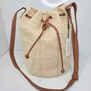 MONTCE Ali Woven Straw Boho Bucket Bag Bohemian NEW with Tags Beach Vacation