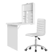 Computer Desk Office Chair Set PU Leather Wall Mount Foldable Table White