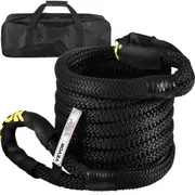 7/8\" x 31.5\' Kinetic Recovery Rope, 29,300 lbs, Heavy Duty Nylon Double Braided Kinetic Energy Rope with Loops and Protective Sleeves, for Truck Off-Road, Carry Bag Included,