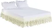 Swing Penguin Floral Lace Bed Skirt Tulle Elastic Bedskirts Ruffle Wrap Around Bed Wrap Easy Fit Dust Four Seasons Ivory King