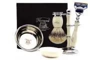 5 Edge Compatible Razor,Silver Tip Badger Brush with Stand, Bowl & Shaving Soap