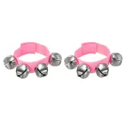 2 Pack Wrist Bells, Jingle Bells Christmas Hand Bells with 4 Bells Pink