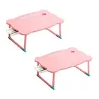 2x Pink Portable Bed Table Adjustable Folding Mini Desk Tray Drawer Cup-Holder