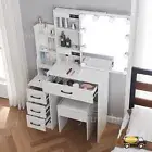 White Dressing Table Stool Set With LED Light Makeup Mirror Vanity Table Dresser