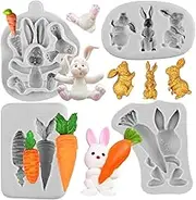 Sijiangmold Easter Bunny Silicone Mold Rabbit Carrot Silicone Molds Rabbit Fondant Mold For Cake Decorating Cupcake Topper Candy Chocolate Gum Paste Polymer Clay Set Of 4