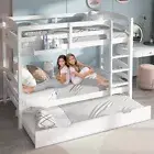 Royal Sleep Bunk Bed w/ Trundle Solid Pine Frame Children Bedroom Kids Furniture