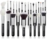 Jessup 25pcs Professional Makeup Brush Set Foundation Powder Concealer Eyeshadow Blending Blush Highlighter Natural-Synthetic Hair Brushes (Black/Silver),T175