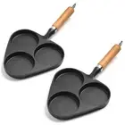 NNEAGS 2X 3 Mold Cast Iron Breakfast Fried Egg Pancake Omelette Fry Pan